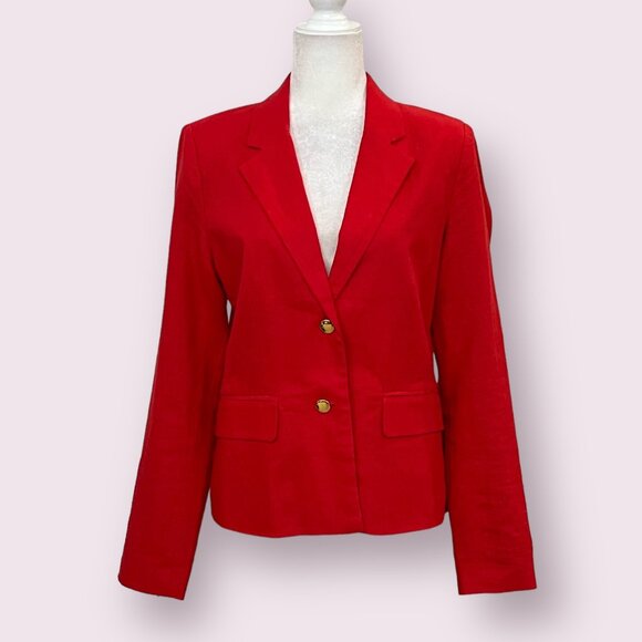Harve Benard Red Linen Blazer Women's Size 8 Gold Button 2 Button Jacket Lined - Picture 2 of 11